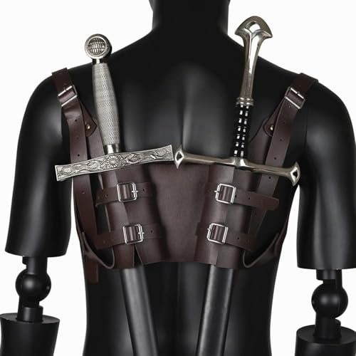 MDFCZXP Mittelalterlicher Schwertgürtel, Wikinger Retro Doppelschulter Leder Schwert Holster,Braun,25cm