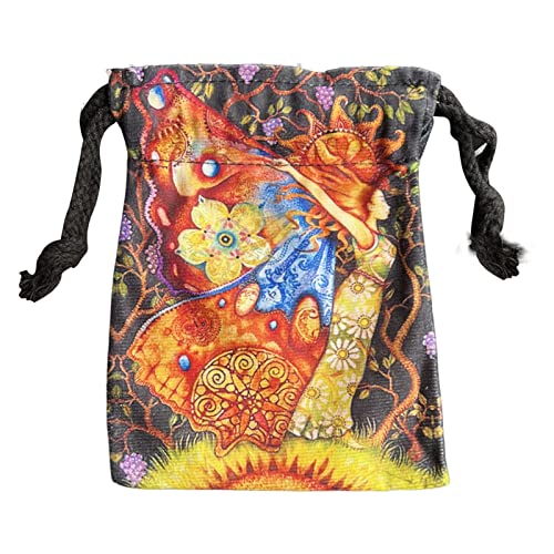 BZVCRTYKL Tarot-Kartenhalter-Tasche, zusammengesetzte Fleece-Tarot-Karte und Würfel-Beutel mit Kordelzug, Bedruckte Stickerei-Schmuckbeutel for Tarot-Enthusiasten, Handgeschenktüten – 13 x 18 cm/121