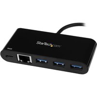 StarTech.com USB-C auf Ethernet Adapter mit 3 Port USB3.0 Hub und Stromversorgung - USB-C GbE Adapter mit USB Hub und 3 USB A Ports - Netzwerkadapter - USB-C - Gigabit Ethernet x 1 - Schwarz (US1GC303APD)