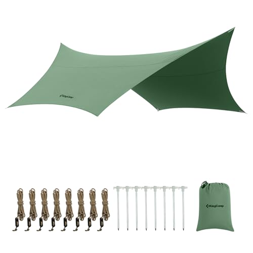 KingCamp Khan Camping Tarp 4,2x4,1m Wasserdicht, Camping Zeltplane, Anti-Schnee Regen Sonnen Schutz, für Wandern, Outdoor Reisen,GRÜN