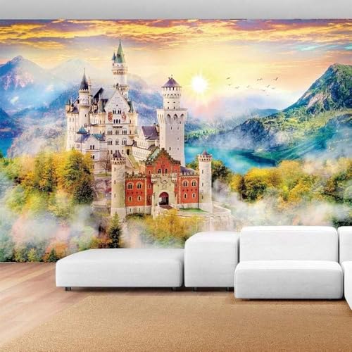 Schlösser Hohe Berge Wälder Flüsse 3D Tapete Poster Restaurant Schlafzimmer Wohnzimmer Sofa TV Dekorative Wand-300cm×210cm