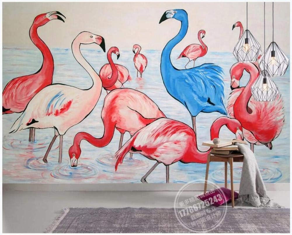 Rosa Flamingo Blauer Flamingo 3D Tapete Poster Restaurant Schlafzimmer Wohnzimmer Sofa TV Dekorative Wand-200cm×140cm