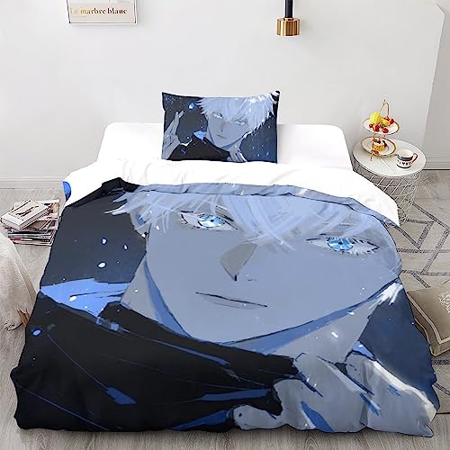 UKALOU Jujutsu Kaisen Hochwertiges Duvet Cover Set Aus Mikrofaser, Satoru Gojo 3-teilig - Quilt Cover Mit Verstecktem Reißverschluss Und Pillowcases Für Komfort Und Stil Single（135x200cm）