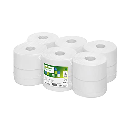 Satino by WEPA comfort Toilettenpapier Großrollen - 317810 - JT1 kompatibel - 12 Rollen - 2-lagig - weiß - 12x720 Blatt - EU Ecolabel zertifiziert - 180 Meter je Rolle - Jumborolle