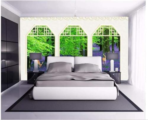 Lila Lavendel Grüne Bäume Rehe 3D Tapete Poster Restaurant Schlafzimmer Wohnzimmer Sofa TV Dekorative Wand-400cm×280cm