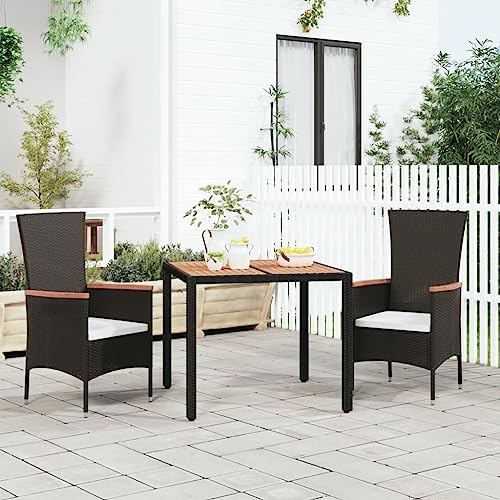 KLYEON Gartentisch mit Holzplatte Schwarz Poly Rattan & Akazienholz,Modern Gartentisch aus PERattan mit widerstandsfähiger AkazienholzTischplatte Gartenmöbel & Zubehör