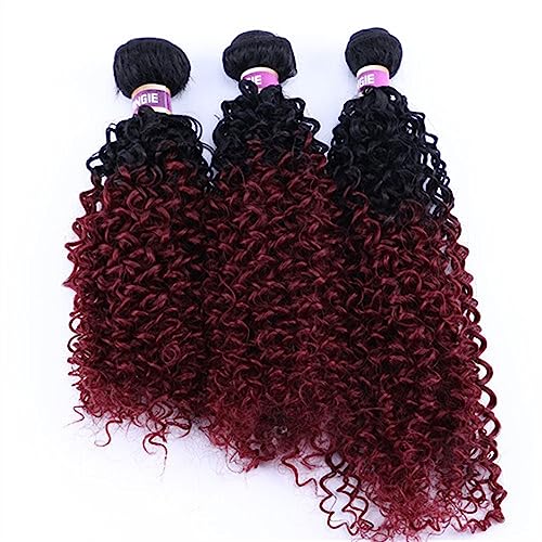 Human Hair Bundles 3 Hair Bundles Synthetic High Temperature Fiber Curly Hair Kinky Curly Hair Weave synthetic Curly wavy Hair Extensions for Women human hair weave(Color:T1B-99J,Size:16 inches 3 piec