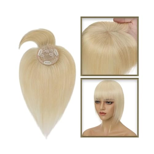 Haartopper für Frauen Haaraufsätze for Frauen mit dünner werdendem Haar, 10–20 Zoll glatter Echthaaraufsatz mit Pony, 150% Dichte, 8,5 x 8,5 cm Seidenbasis, Clip-in-Topper-Haarteile Haarteil Topper T