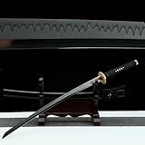 【Schönheit kalter Waffen】 103cm handgeschmiedetes Katana mit brennender T10-Klinge,schwarzes Samurai-Schwert mit Holzscheide,japanische Schwerter für Kendo,Iaido,Geschenke,Cosplay,Ausstellung