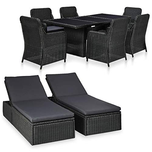 Juroupi 9-tlg. Garten-Essgruppe Outdoor Furniture GartenmöBel Set Balkon Sitzgruppe Garten Essgruppe Poly Rattan Schwarz - 3057810