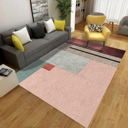 Große Teppiche für das Wohnzimmer, rosa-blauer Wohnzimmerteppich, maschinenwaschbare Fußmatten, moderner Badezimmerteppich, weicher rutschfester Flächenteppich, weicher Kurzflorteppich für die Heimde