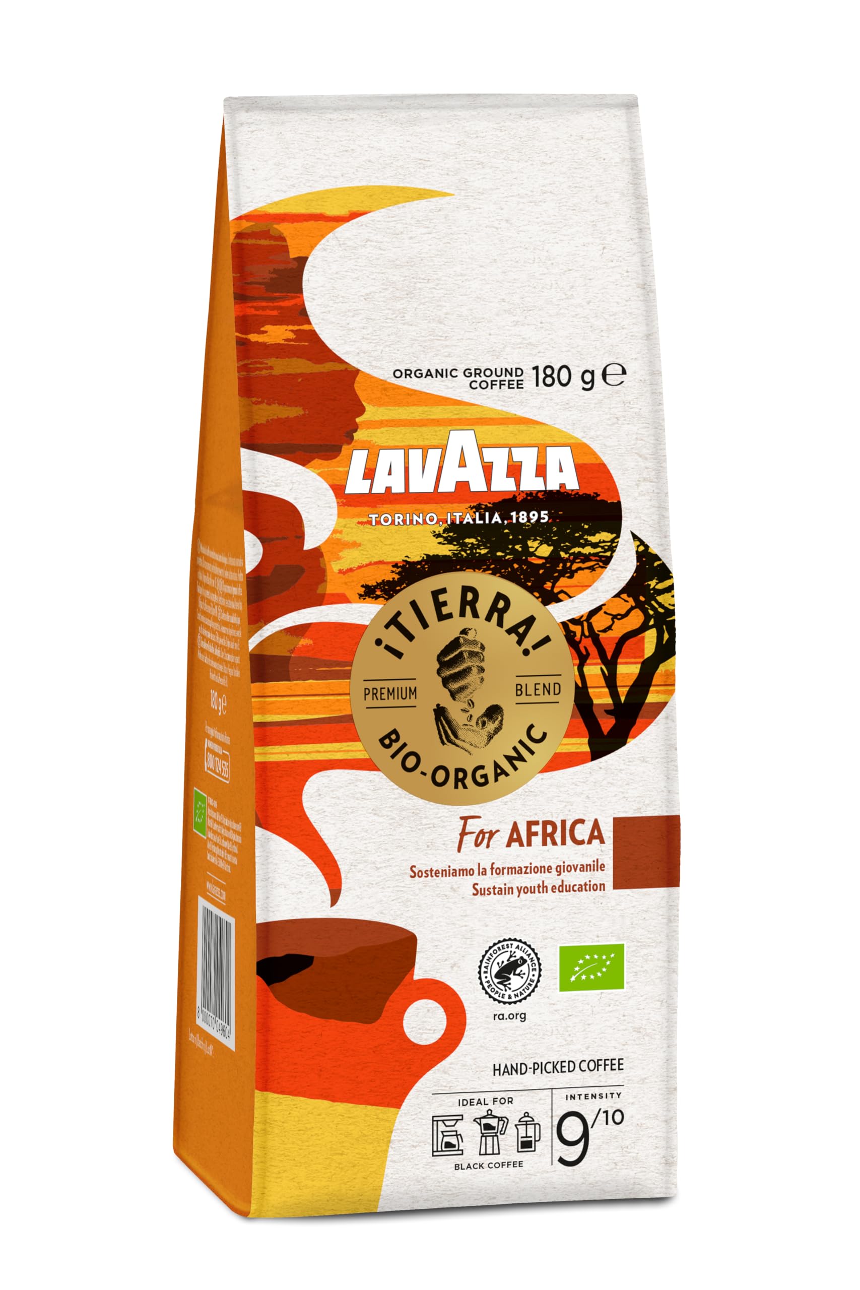 Lavazza Tierra For Africa, 100% Bio Arabica Medium Roast Gemahlener Kaffee, 180 g, 6 stück