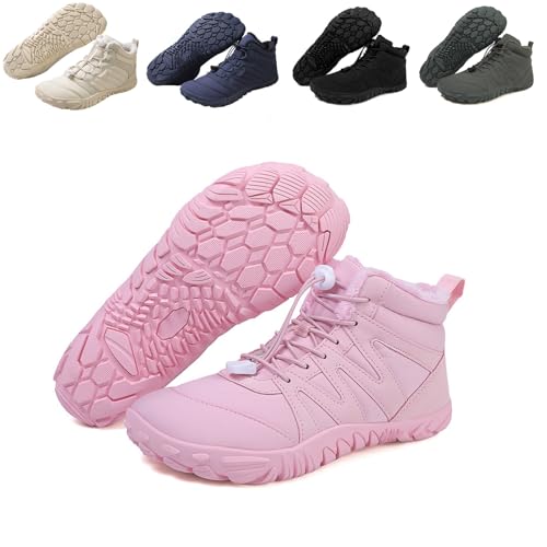 Barefoot Boots Men Women Waterproof Snow Walking Boot, Winter Outdoor Waterproof Bots, Warm Fur Lining Barefoot Shoes(Pink,42 EU)