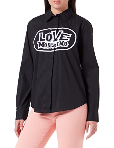 Love Moschino Damen Regular Fit Long Sleeves With Maxi Skate Print Shirt, Schwarz, 40 EU