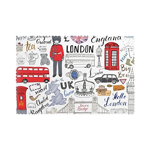 Tischsets mit Aufschrift "I Love London", 6 Stück: 45,7 x 30,5 cm, leicht zu reinigen, hitzebeständig, wasserdicht, Qualität