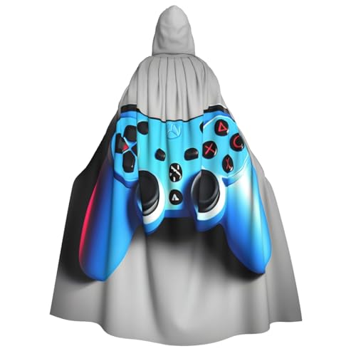 WURTON Blauer Gamecontroller-Druck, Unisex, Kapuzenumhang, Halloween, Karneval, Vampir, Cosplay, Umhang mit Kapuze