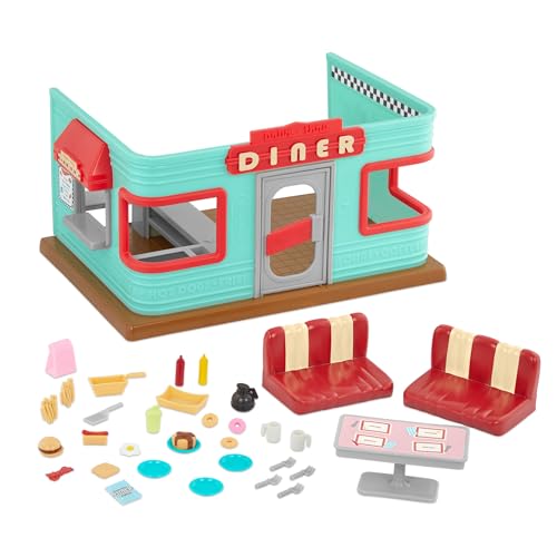 Li'l Woodzeez Spielzeug Spielset - Restaurant Spielset - Spielset für kleine Figuren - Diner Spielset - Kleines Spielset mit Zubehör - Li'l Knabbereien Drive Thru Diner