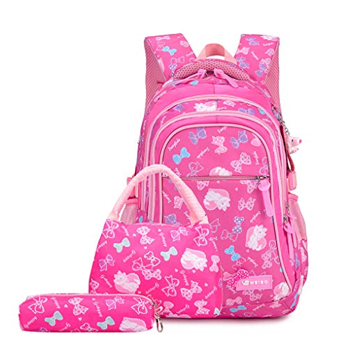 3PCS Schultasche Rucksack Sets niedlichen Druck für Kinder wasserdicht Leichter Rucksack primäre Bowknot Buch Tasche für 7-12 Jahre 2-6 Klasse Campus Reise Daypack Geschenk (B)