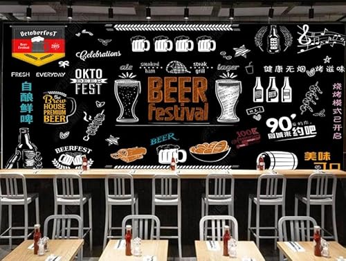 tyujlkjddlf Tapete Wandbild 3D Benutzerdefinierte Handgezeichnete Tafel-Biergrill-Hintergrundwand-250Cmx175Cm