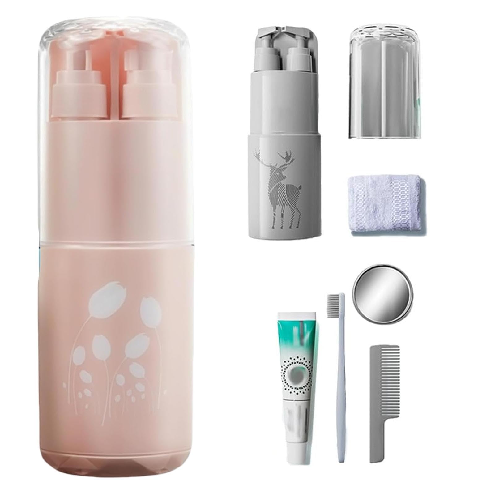 Zahnbürstenhalter-Set für Reise, 8-in-1-Toiletten-Set, Reisezahnbürste, multifunktional, unverzichtbar für Badezimmer, Reisen, Pink, Se référer au descriptif, Siehe Beschreibung