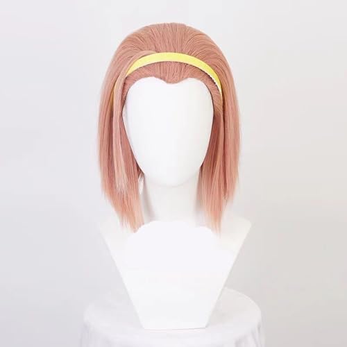 WCCNKK Jojo's Bizarre Adventure Sugimoto Reimi Cosplay Perücke + Perückenkappe, Orange-Rosa Kurzes Haar Mit Gelber Haarnadel, Geeignet Für Halloween, Party, Karneval, Halloween-Dekorationszubehör