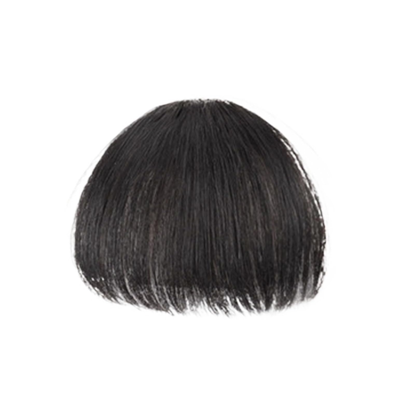 Pony Extension für Damen Synthetische Perücke, Air Bangs, natürlich, kurz, braun, blond, schwarz, Kunsthaar, Fransenverlängerung, Clip-in-Haarteile Fringe Bangs(Brown Black)