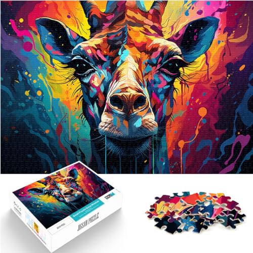 Puzzles Farbenfrohes, psychedelisches Giraffengemälde-Puzzle für Erwachsene, 1000-teiliges Puzzle, Holzpuzzle für Familienspaß und Spieleabend, 1000 Teile (50 x 75 cm)