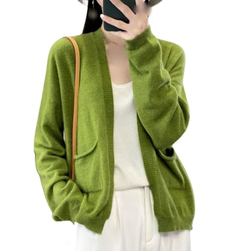 CuLtP Leichter Damen Cardigan Mit V Ausschnitt, Lässige Strickjacke Mit Offener Vorderseite, Strickwaren, Damen Alltagsoberteil, Achselzucken, Schal Bolero Cardigans,Grasgrün,L