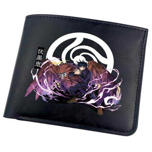 RYNDEX Jujut-su Kais-en Anime-Geldbörsen, Zweifach Gefalteter Geldbörse Klein, PU-Leder Geldbörse Brieftasche Wallet(Color:Black 14)