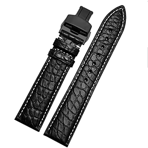 SCRUBY Crocodile Leder -Uhrband für jedes Marken -Armband 16 17 18 19 -mm -Träger mit Klappverschluss(Black white black,16mm)