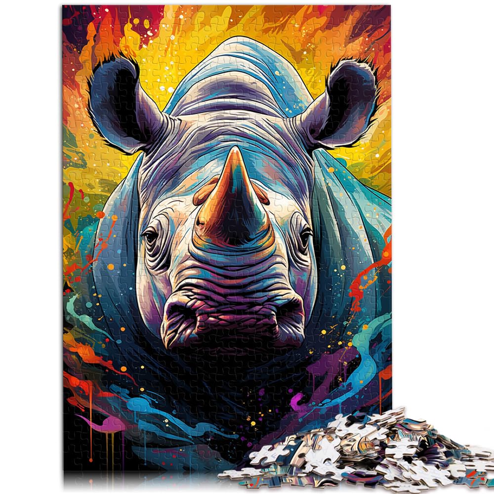 Puzzles für farbenfrohes psychedelisches Nashorn, 1000-teiliges Puzzle aus Holz, anspruchsvolles, unterhaltsames Spiel für die ganze Familie, 1000 Teile (50 x 75 cm)