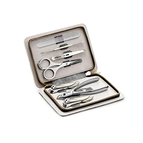 BONAD Zehennagelknipser 7-teiliger Edelstahl-Nagel-Set, professioneller Pediküre-Nagel-Set, tragbare Reise-Schönheits-Set mit tragbarer Mode-Tasche (grau/braun) Nagelknipser-Set (Color : Grigio)