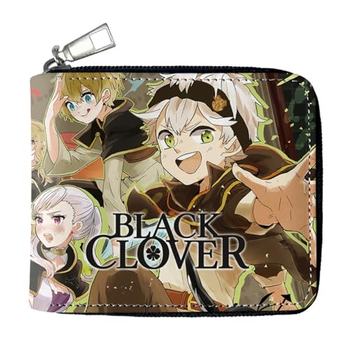 RYNDEX Black Clov-er Geldtasche Anime, Spaß Süß Kawaii Kartenetui mit Münzfach, Kindergeldbörse für Ausweis Banknote Münze Foto(Color:Multicolor 3)