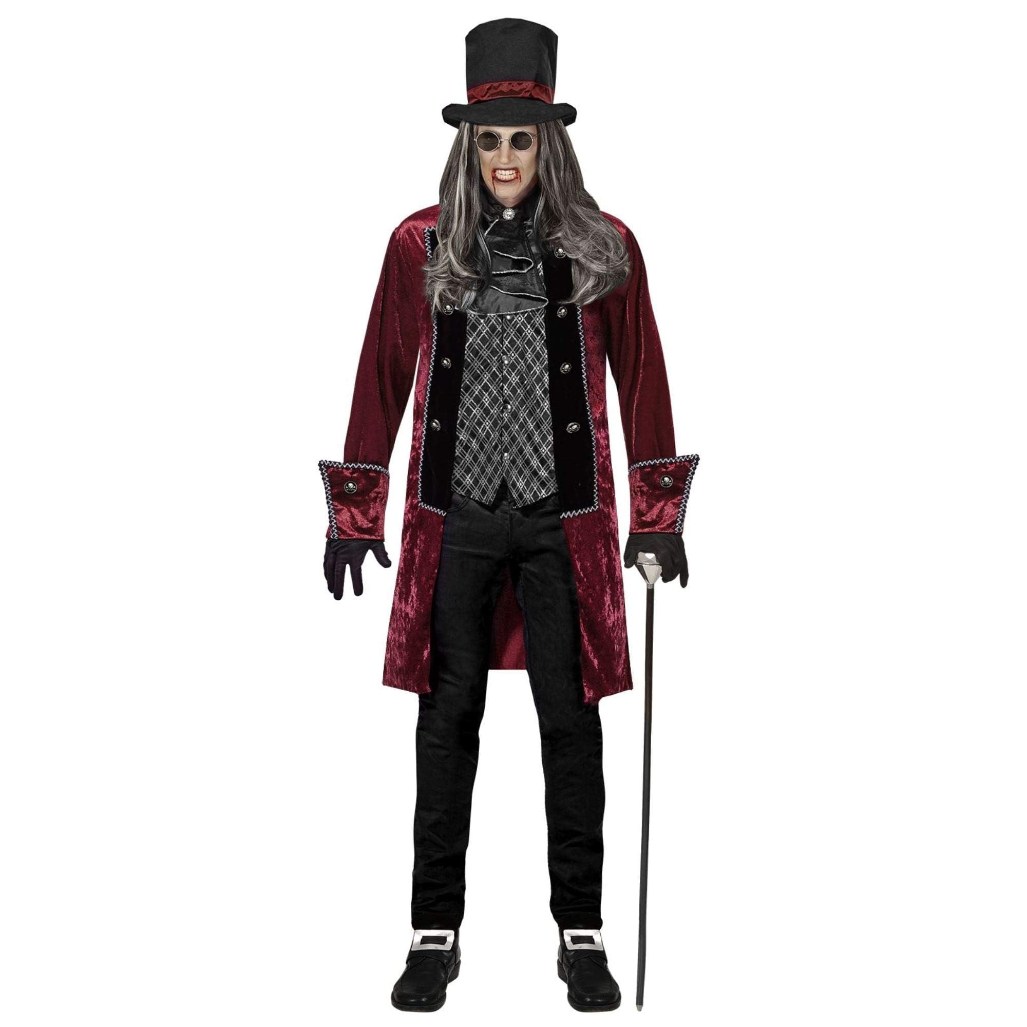 W WIDMANN MILANO Party Fashion - Kostüm Viktorianischer Vampir, Jacke mit Weste, Jabot, Handschuhe, Hut, Blutsauger, Halloween, Karneval, Mottoparty