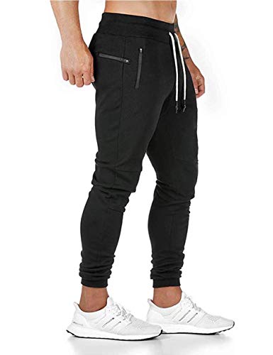 SOMTHRON Herren Elastische Taille Gürtel Baumwolle Jogging Sweat Hosen Plus Size Mode Lange Sports Cargo Hosen Shorts mit Taschen Joggers Activewear Hosen M-4XL（Schwarz-New,XL）