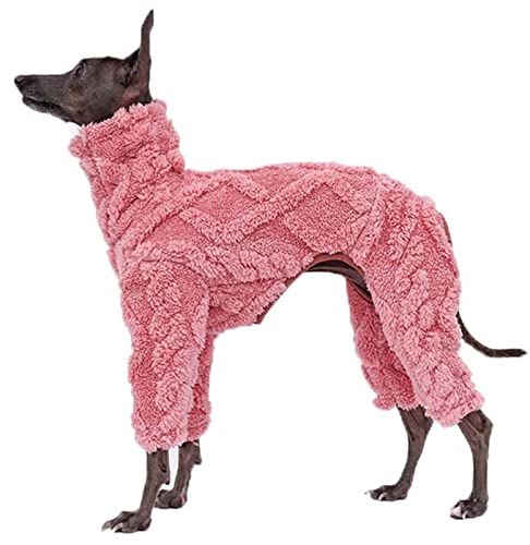 Fleece Hundemantel mit Beinen für Windhund, Hundepullover aus Samt mit winddichtem Rollkragen, Hundejacke für Whippet, Windhund, Lurcher, Salukis (Color : Pink, Size : X-Large)