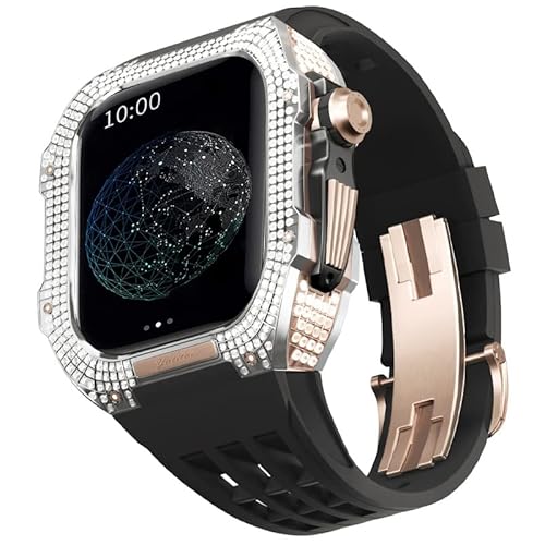 TONECY Uhren-Modifikationsset für Apple Watch 6, 5, 4, SE, 44 mm, Titangehäuse + Viton-Armband, Luxus-Hülle und Armband-Modifikationsset