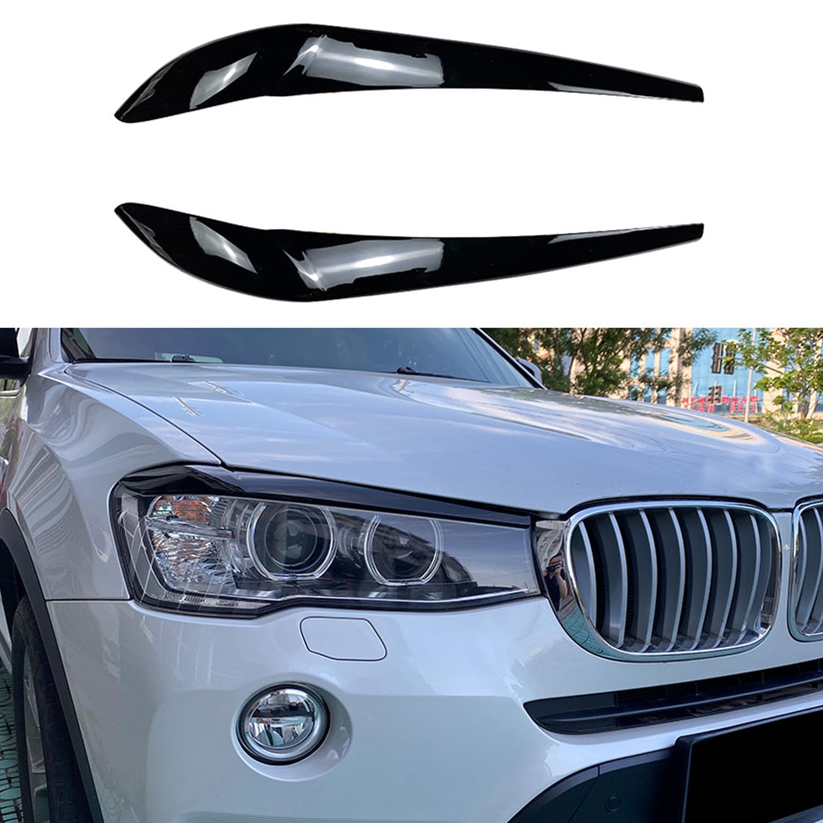 ALKOY 2Stück Autoscheinwerfer-Augenbrauen-Zubehör, Kompatibel für BMW X3 X4 F25 F26 2014 2015 2016 2017, Scheinwerferblenden Schutz Lampe Licht Dekoration Ersatz,Gloss Black