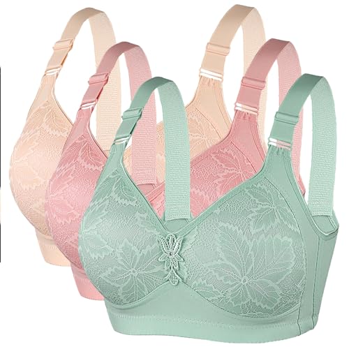 CSHE 3er Pack BH Damen ohne Bügel Push Up Sport BH Große Brüste Starker Halt Stretch Bustier Komfort Atmungsaktiv Bra Klassische Top für Frauen Alltag Yoga