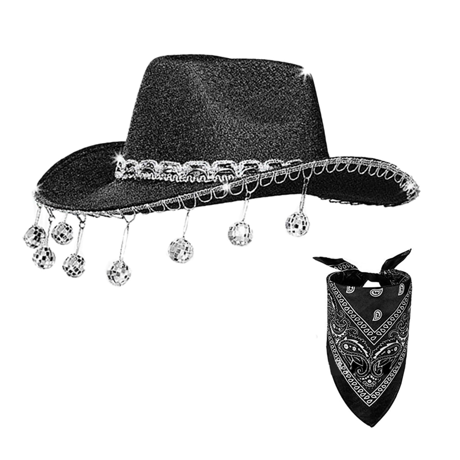 LIbgiubhy Schimmerndes Cowgirl-Hut, Western-Cowgirl-Hut und Bandanaes-Set