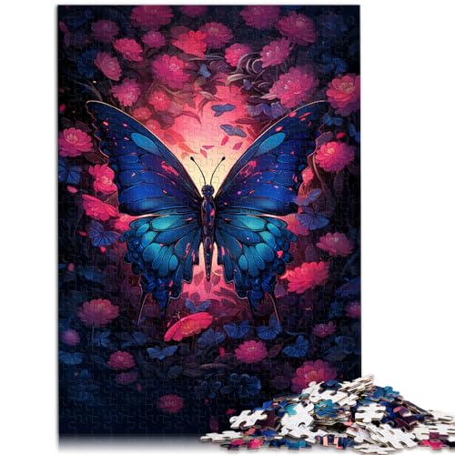 Spielzeug-Puzzle, blaue Schmetterlinge und Blumen, Puzzle für Erwachsene, 1000 Teile, Holzpuzzle als Geschenk für die ganze Familie, 1000 Teile (50 x 75 cm)