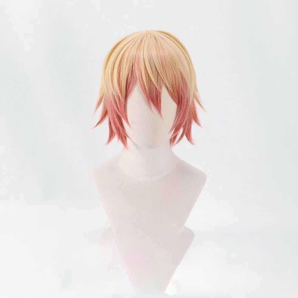 WCCNKK Wig Anime Cosplay Perücke for Project Sekai Colorful Stage TENMA TSUKASA Cosplay Perücke Kurzes Haar Mit Gelb-Orangefarbenem Farbverlauf Rollenspiel Perücke, Mit Perückenkappe