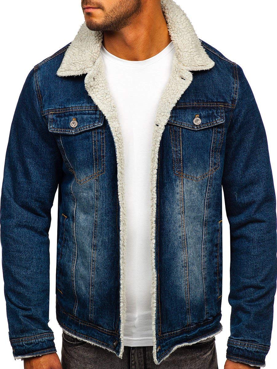 BOLF Herren Jeansjacke Kapuze Denim Übergangsjacke Schuljacke Classic Hoodie Freizeitjacke Kapuzenjacke Herbst Style J.BOYZ 1155 Dunkelblau S [4D4]