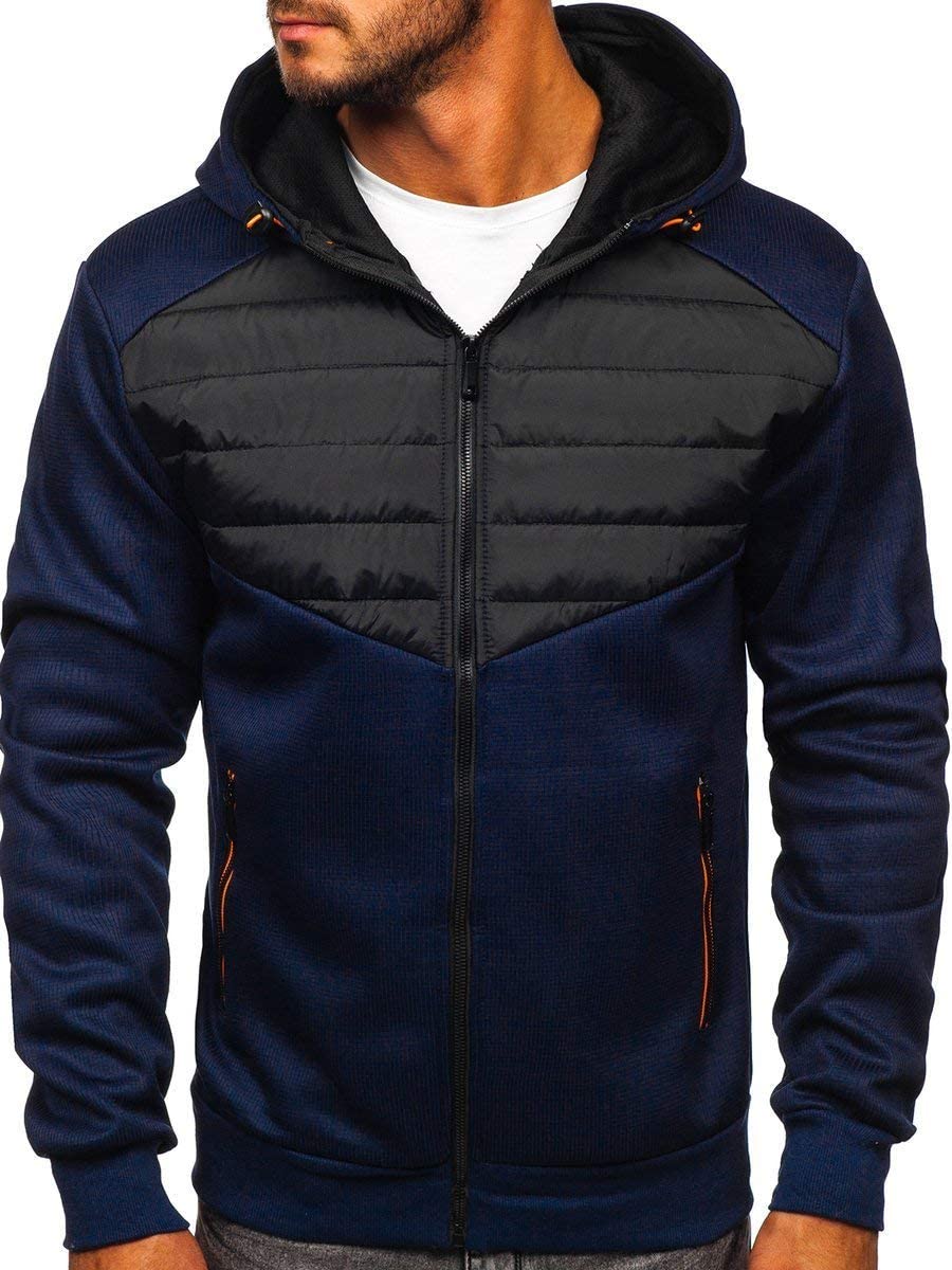 BOLF Herren Übergangsjacke Reißverschluss Outdoorjacke Schuljacke Classic Hoodie Freizeitjacke Kapuzenjacke Herbst Style J.STYLE KS2232 Dunkelblau M [4D4]