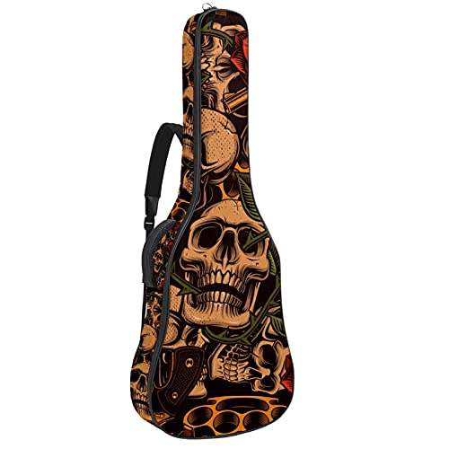 Gitarrentasche Schutz- und Transporttasche für akustische und klassische Gitarren wasserfest und gepolstert Schädel mit Rose Vintage 108.9x42.9x11.9 cm