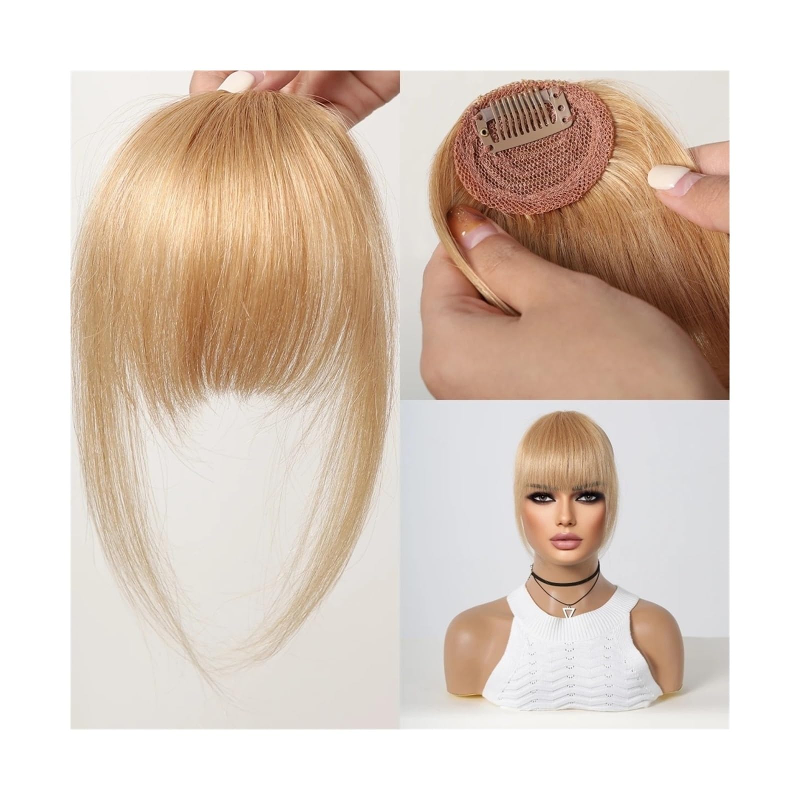 Zhaoj24-05 Pony Extension für Damen Clip-in-Pony, Remy-Echthaar, Wispy-Bang-Verlängerung, Fransen mit Schläfen, Blondes Glonde-Haarteil for Frauen, Clip-on-Air-Bang, 4,5 Zoll Fringe Bangs(HLH1004-4)