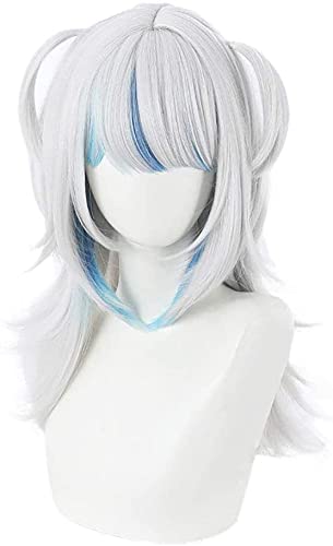 LINLINCD-Anime Coser Wig Anime Cosplay Perücke Hololive Gawr Gura Weiß Sliver Weiß Lange synthetische Haare Halloween Karneval Party+Perücke Cap