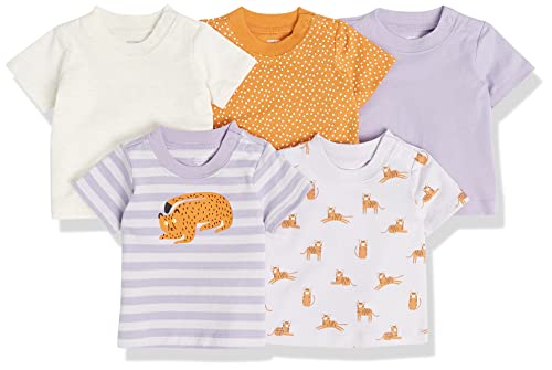 Amazon Essentials Baby Mädchen Kurzärmeliges T-Shirt, 5er-Pack, Lila, Katze, 0 Monate
