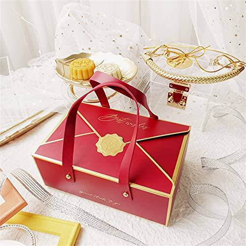 5pcs Bronzing Portable Paper Box Leather Portable Seil Praline Verpackung Geburtstagsfeier Neujahr Geschenk Dekoration-21.5x14x8cm,Ledergriff Seil