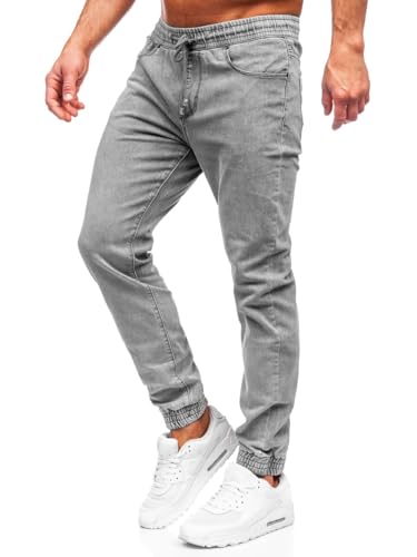 BOLF Herren Jeans Jogger Cargohose Denim Style Sweathose Jogg Used Look Jeanspants Destroyed Freizeit Casual Style Slim Fit Narrow Leg MP0272GC Grau XL [6F6]